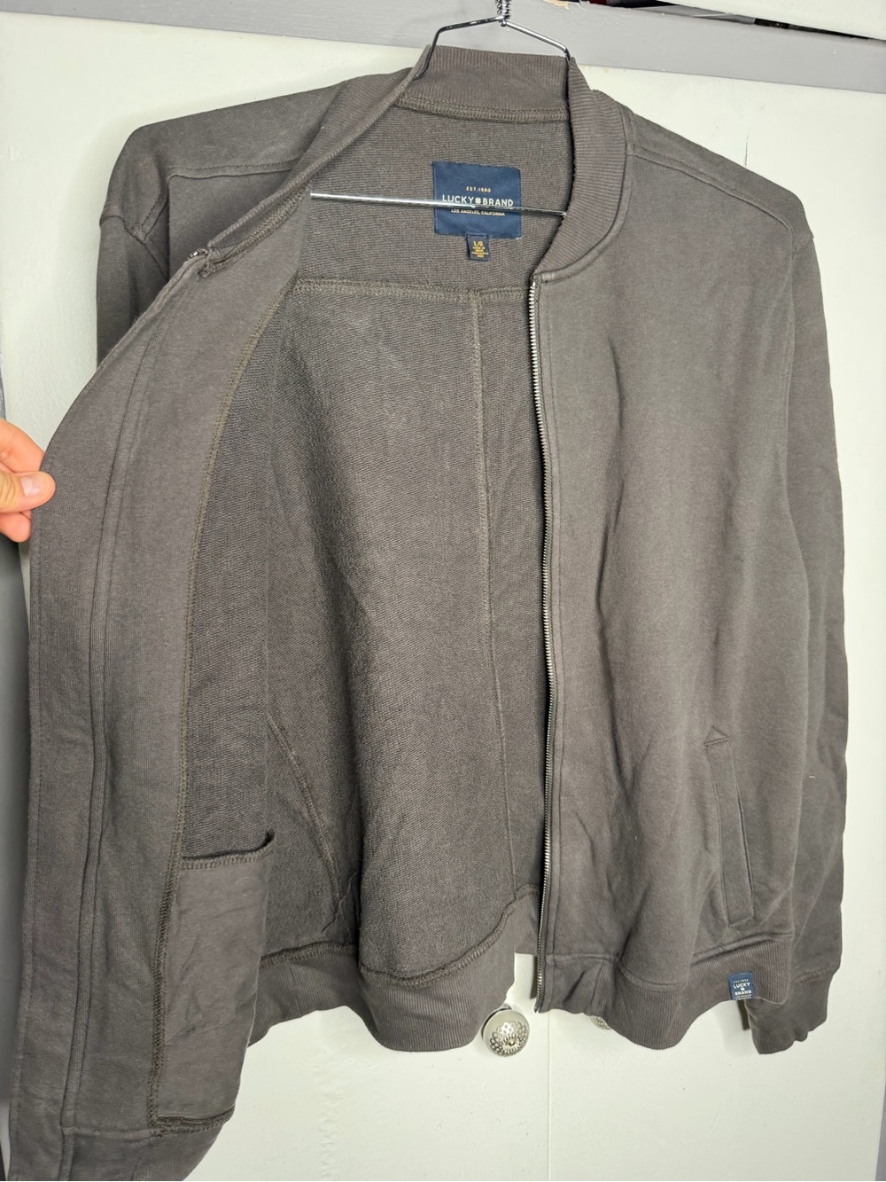 Lucky Brand Men's Zip-Up Sweatshirt Bomber Jacket Size Large Gray 100 cotton - Picture 6 of 13
